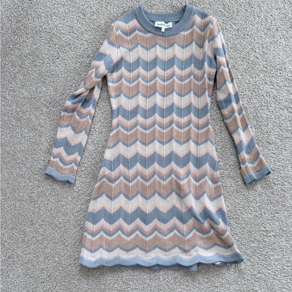 Stylish Chevron Knit Dress - Blue and Tan